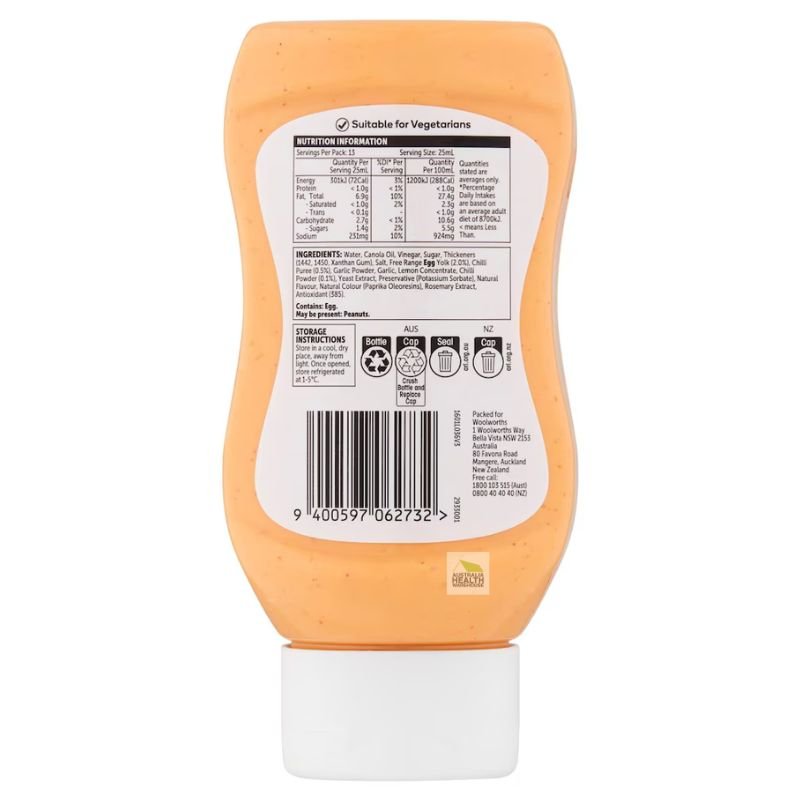 [Expiry Date: 07/10/2026] Woolworths Sriracha Mayonnaise 330mL