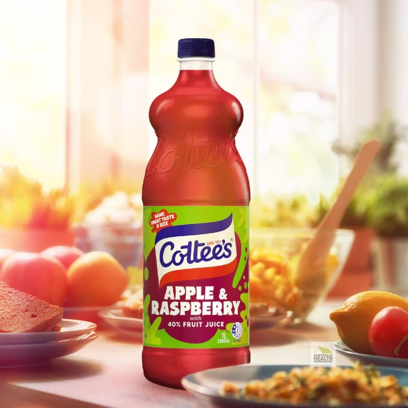 [CLEARANCE Expiry Date: 15/07/2026] Cottee's Apple & Raspberry Cordial With 40% Fruit Juice Bottle 1L