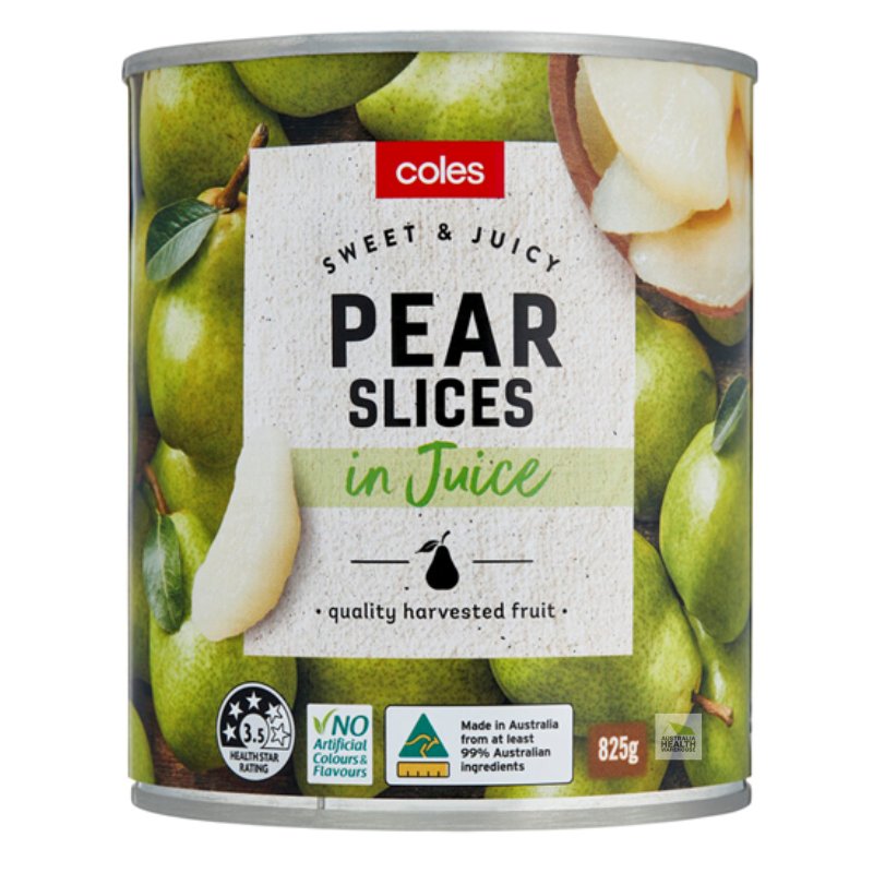 [CLEARANCE: 05/2026] Coles Australian Pear Slices in Juice 825g