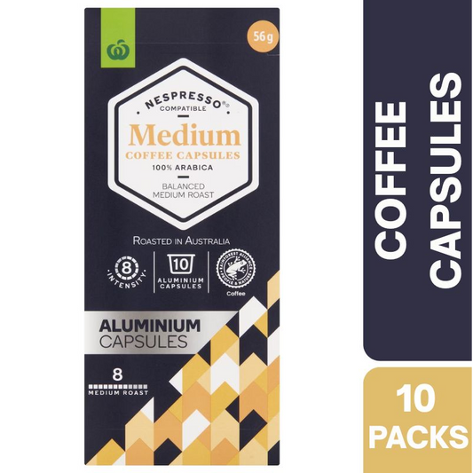 [CLEARANCE Expiry Date: 30/06/2026] Woolworths Nespresso Compatible Coffee Capsules Medium 10 Pack 56g
