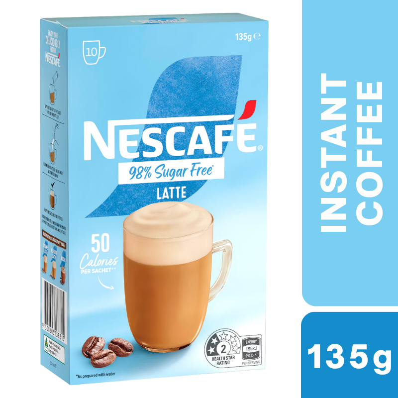 [Expiry Date: 06/2027] Nescafe 98% Sugar Free Latte Coffee Sachets 10 Pack