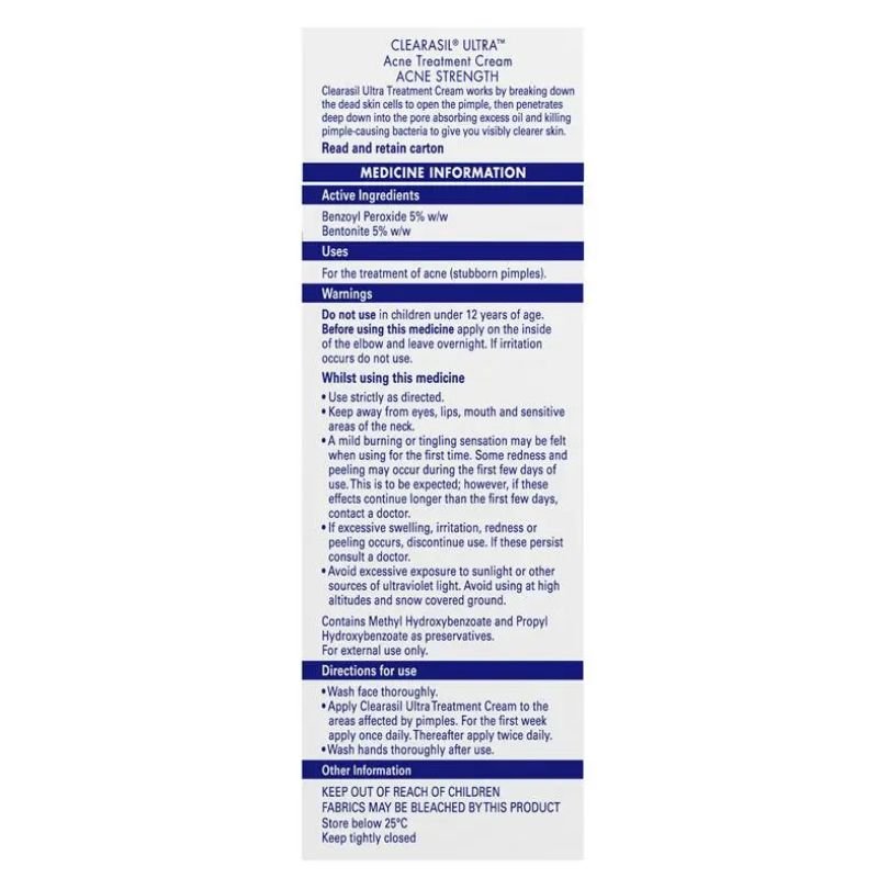 [Expiry: 09/2027] Clearasil Ultra Acne Treatment Cream – Extra Strength 20g
