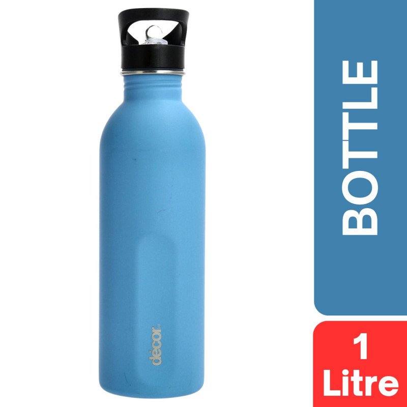 DECOR Decor Snap & Seal Straw Cap Stainless Steel Bottle 1 Litre (Blue)