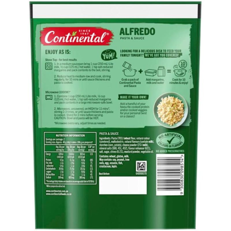 [Expiry: 14/01/2028] Continental Alfredo Pasta & Sauce 80g