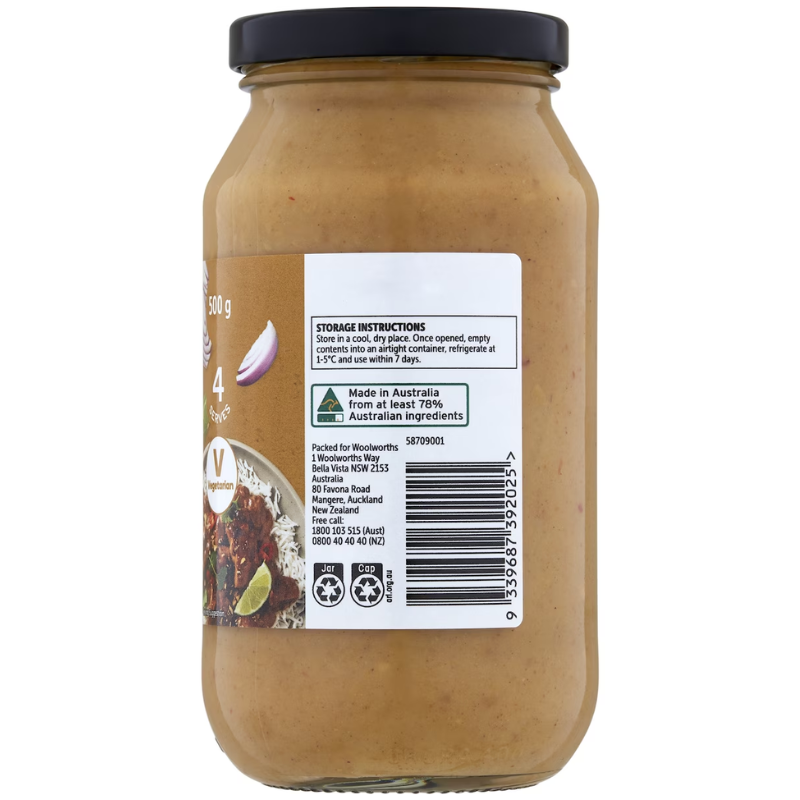 [Expiry Date: 22/01/2027] Woolworths Satay Simmer Sauce 500g