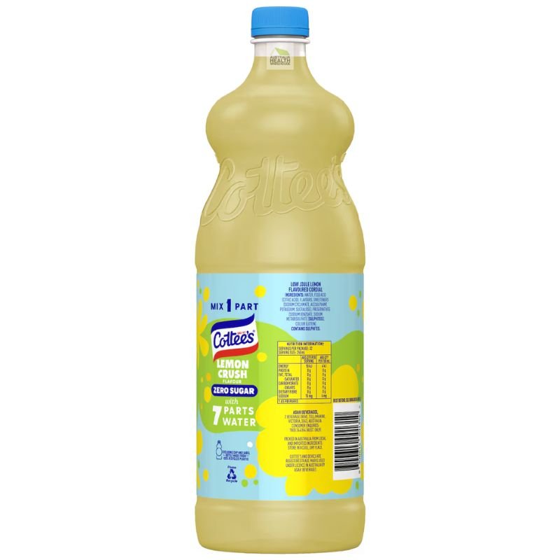 Cottee's Lemon Crush Zero Sugar Cordial 1 Litre