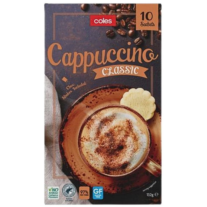 [Expiry Date: 15/06/2027] Coles Cappuccino Classic 10 Sachets 132g