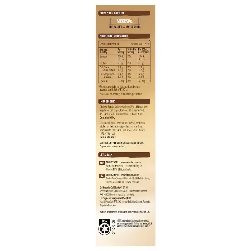 [Expiry Date: 06/2027] Nescafe Cappuccino Coffee Sachets 10 Pack
