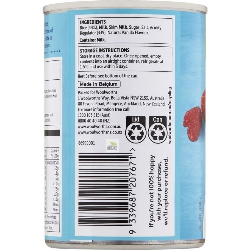 [Expiry Date: 04/2027] Woolworths Vanilla Creamed Rice 420g