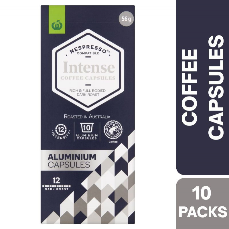 [Expiry: 03/09/2026] Woolworths Nespresso Compatible Coffee Capsules Intense 10 Pack 56g