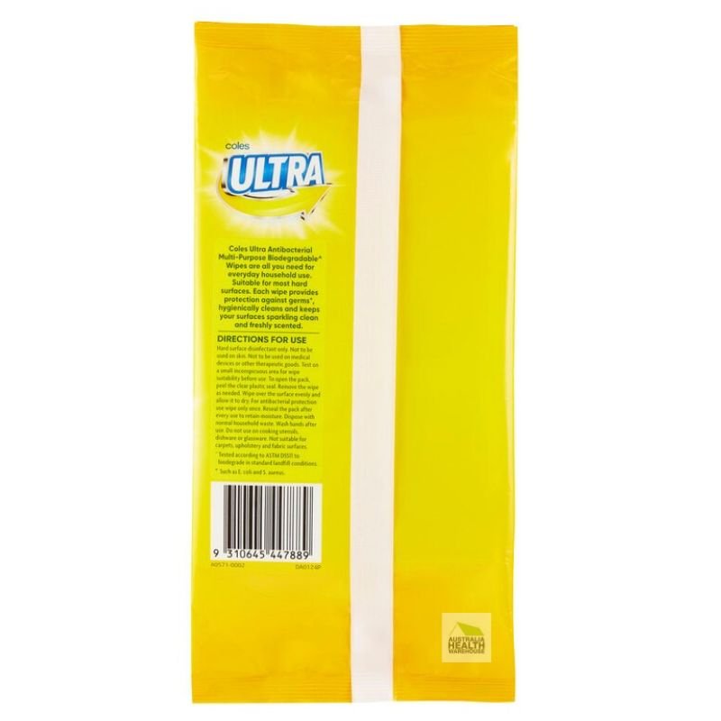 [Expiry Date: 06/2027] Coles Ultra Antibacterial Lemon Fresh Multipurpose 100 Wipes