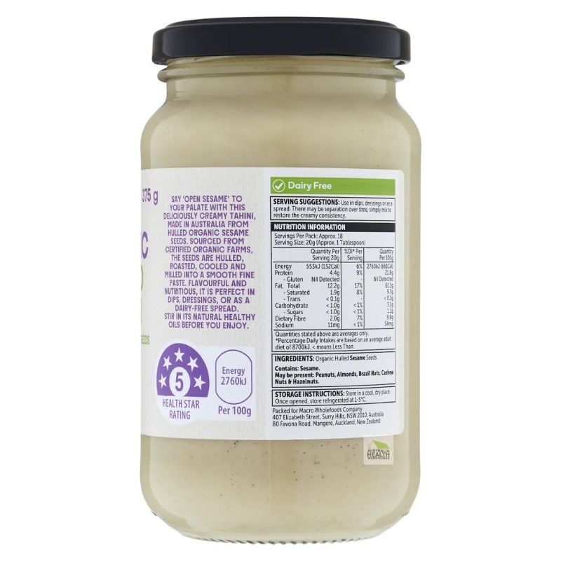 [Expiry Date:02/02/2028] Woolworths Macro Organic Hulled Tahini Spread 375g