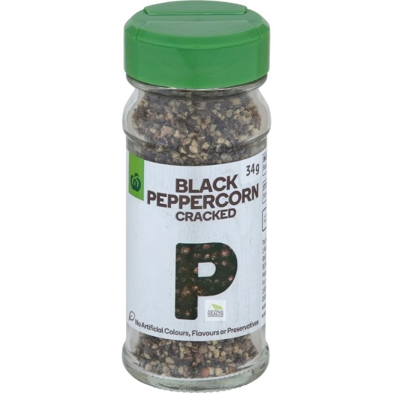 [Expiry: 08/2029] Woolworths Black Peppercorn Cracked 34g