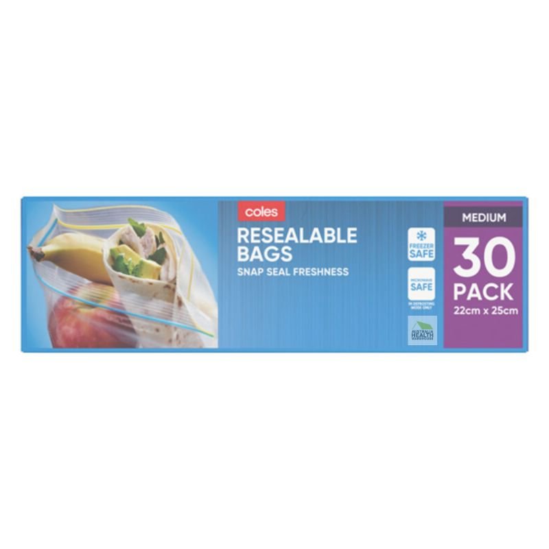 Coles Resealable Storage Bags Medium 30 Pack