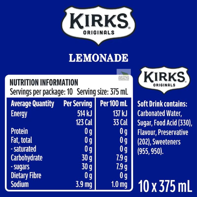 Kirks Lemonade Soft Drink Cans - 10 x 375mL