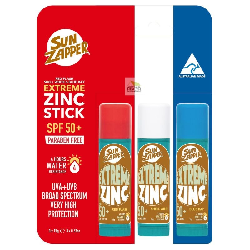 Sun Zapper Extreme Zinc Sticks SPF 50+ Mixed Pack 3 x 15g Red, White & Blue