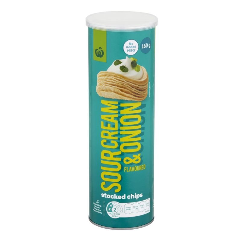 [CLEARANCE Expiry: 15/10/2026] Woolworths Sour Cream & Onion Stacked Chips 160g