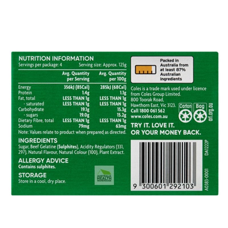 [Expiry Date: 25/12/2026] Coles Lime Flavoured Jelly Crystals 85g