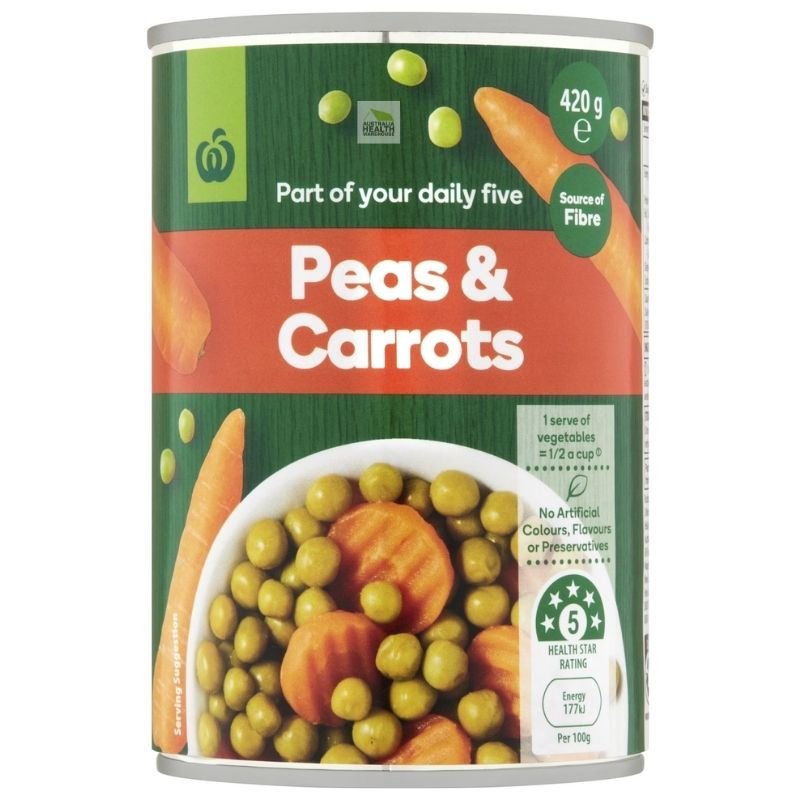 [Expiry: 30/09/2028] Woolworths Peas & Carrots 420g