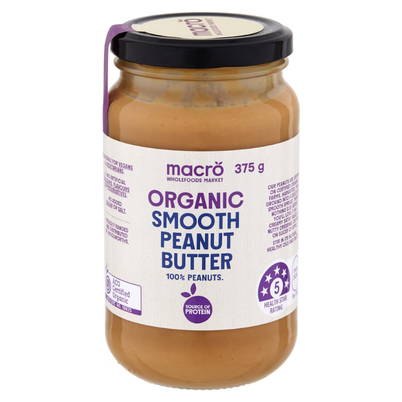 [Expiry: 17/09/2026] Woolworths Macro Organic Smooth Peanut Butter 375g