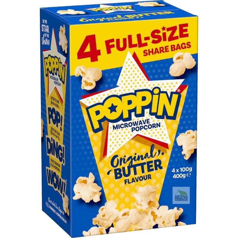 [Expiry: 22/09/2026] Poppin Microwave Popcorn Original Butter Flavour 4 x 100g