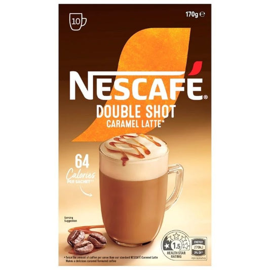 [Expiry Date: 07/2027] Nescafe Double Shot Caramel Latte Coffee Sachets 10 Pack