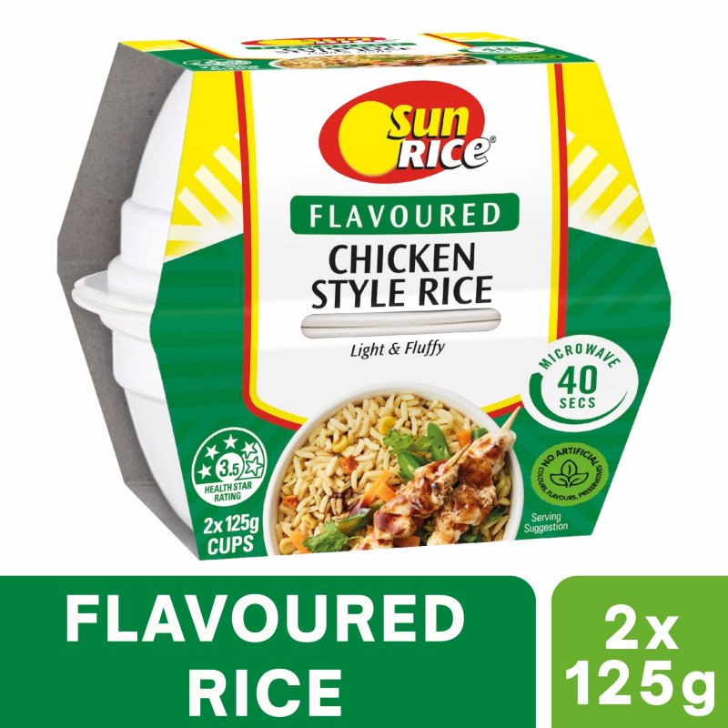 [Expiry Date: 14/03/2027] Sunrice Microwave Flavoured Chicken Style Rice Cups 2 x 125g