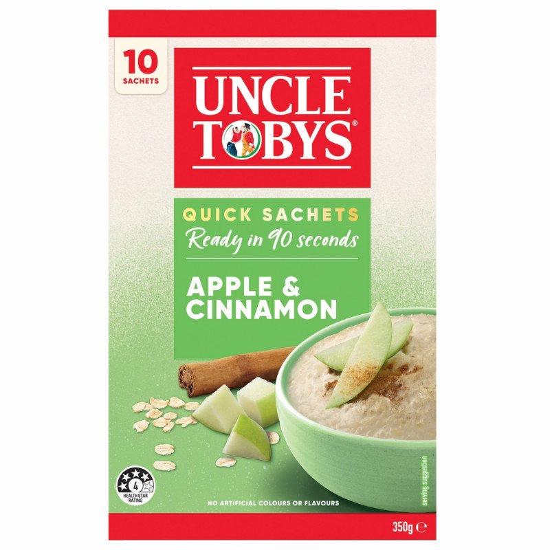 [Expiry Date: 09/01/2027] Uncle Tobys Oats Quick Sachets Apple & Cinnamon Porridge 10 Pack 350g