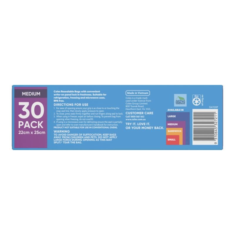 Coles Resealable Storage Bags Medium 30 Pack