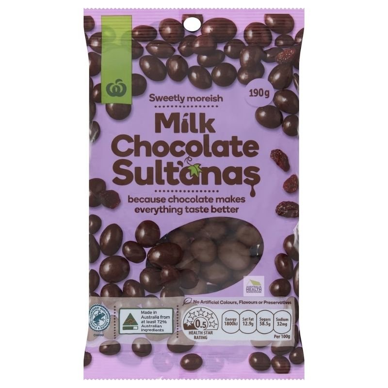 [Expiry:02/02/2027] Woolworths Milk Chocolate Sultanas 190g