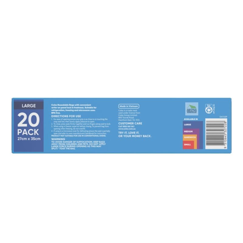 Coles Resealable Storage Bags Large 20 Pack
