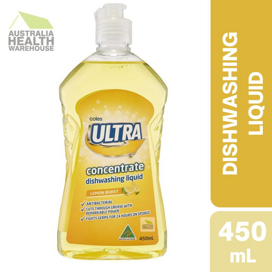 Coles Ultra Concentrate Dishwashing Liquid Lemon Burst 450mL