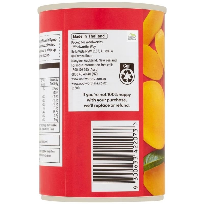 [Expiry Date: 30/04/2027] Woolworths Mango Slices In Syrup 425g