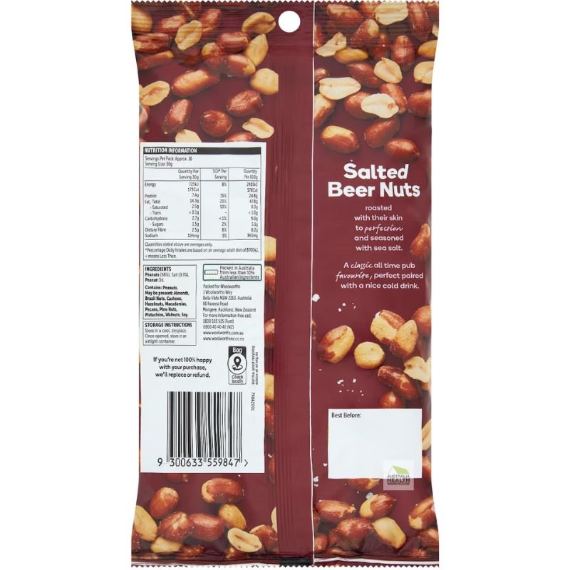 [Expiry: 16/11/2026] Woolworths Salted Beer Nuts 500g