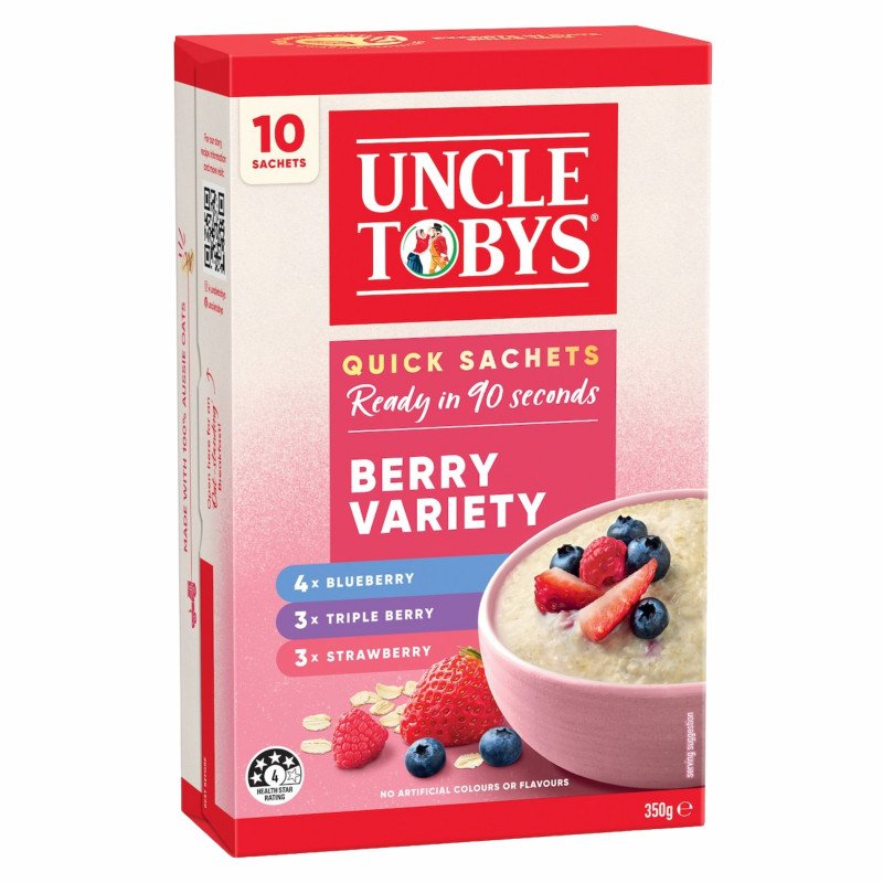 [Expiry Date: 27/11/2026] Uncle Tobys Oats Quick Sachets Berry Variety 10 Pack 350g