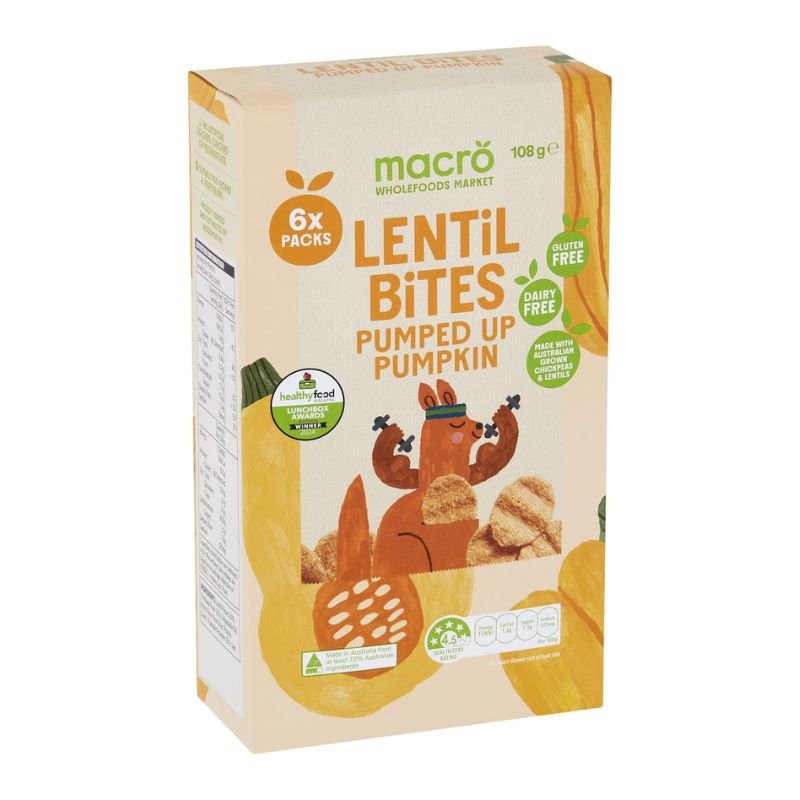 [Expiry: 16/02/2027] Woolworths Macro Lentil Bites Pumped Up Pumpkin 6 Packs 108g