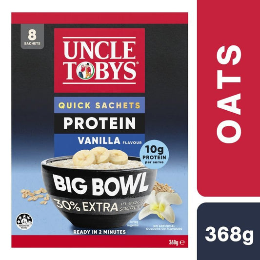 [Expiry Date: 24/02/2027] Uncle Tobys Oats Quick Sachets Protein Vanilla Big Bowl Porridge 8 Pack 368g