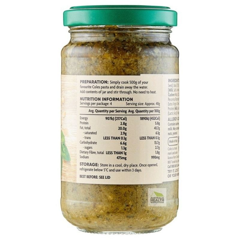 [Expiry: 27/06/2027] Coles Pesto Basil 190g