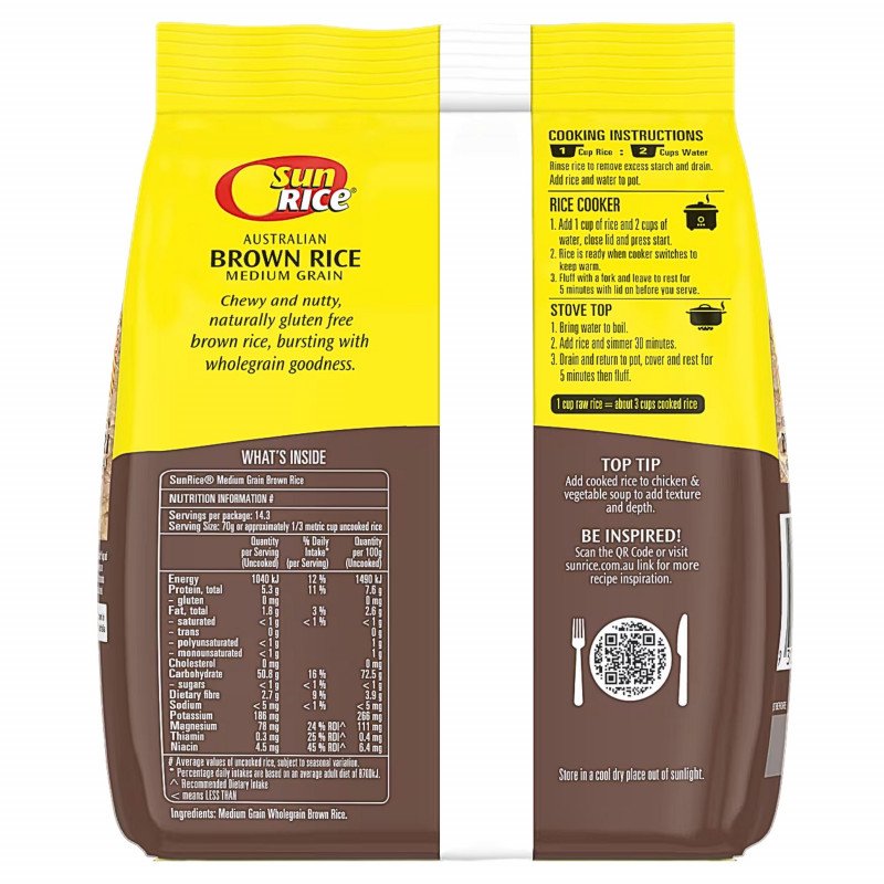 [Expiry: 16/09/2026] Sunrice Australian Brown Rice Medium Grain 1kg