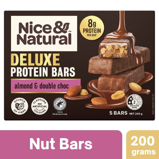 [Expiry Date: 09/12/2026] Nice & Natural Deluxe Protein Bars Almond & Double Choc 5 Pack 200g