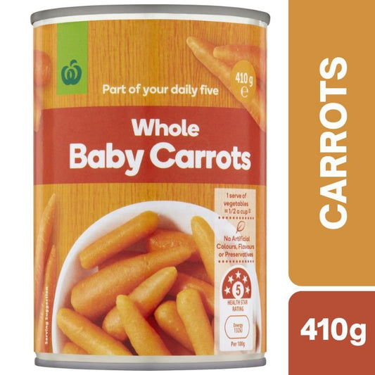[Expiry: 31/08/2028] Woolworths Whole Baby Carrots Baby 410g