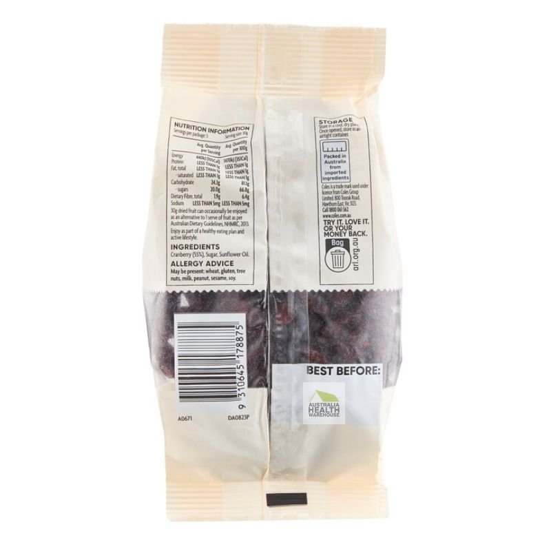 [CLEARANCE Expiry: 15/08/2026] Coles Dried Cranberries Sweetened 150g