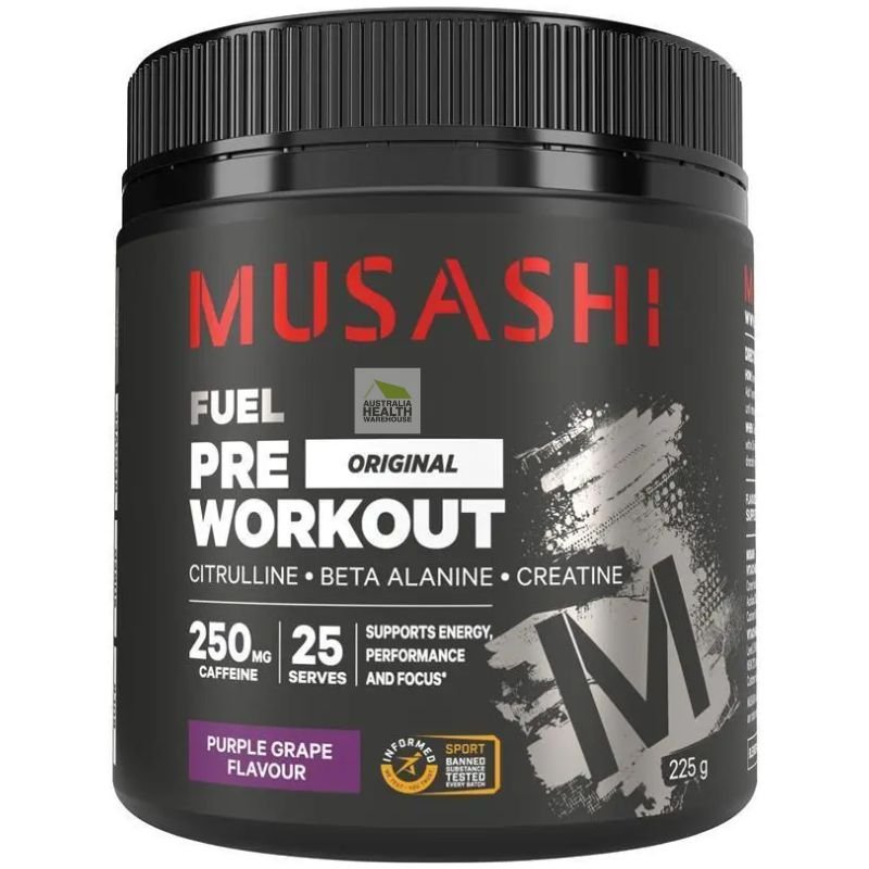 [Expiry: 27/09/2026] Musashi Pre-Workout Powder Purple Grape Flavour 225g