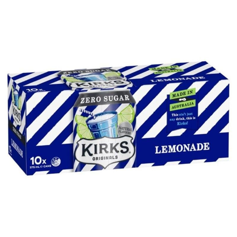 [CLEARANCE Expiry: 22/05/2026] Kirks Zero Sugar Lemonade Soft Drink Cans - 10 x 375mL