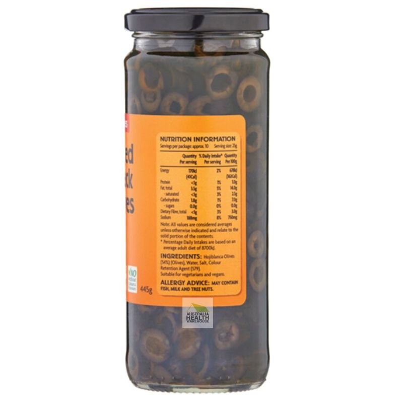 Coles Sliced Black Olives 445g