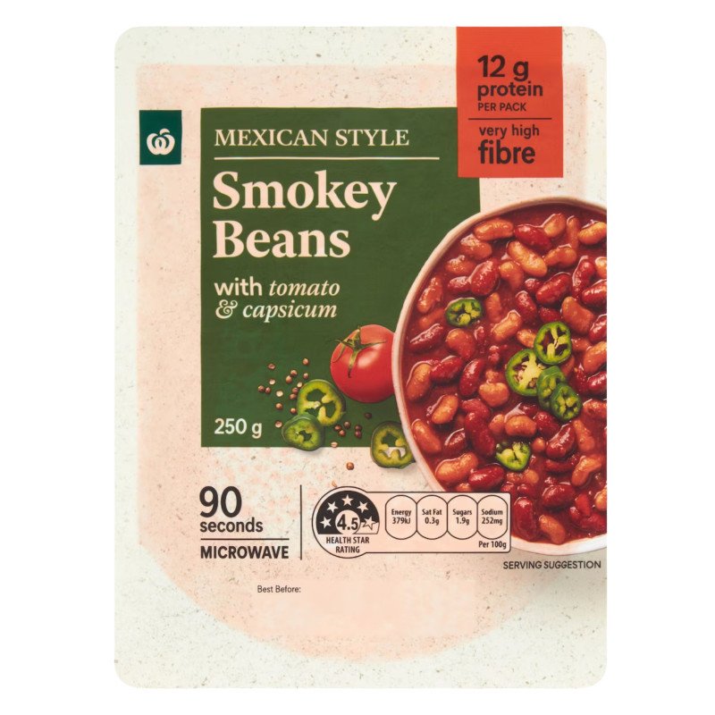 [Expiry Date: 12/05/2026] Woolworths Mexican Style Smokey Beans 250g