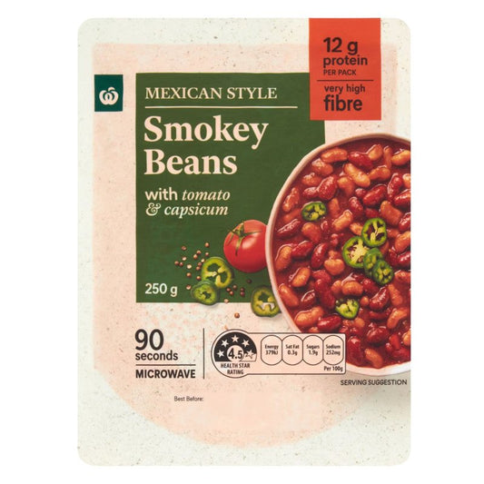 [Expiry Date: 12/05/2026] Woolworths Mexican Style Smokey Beans 250g