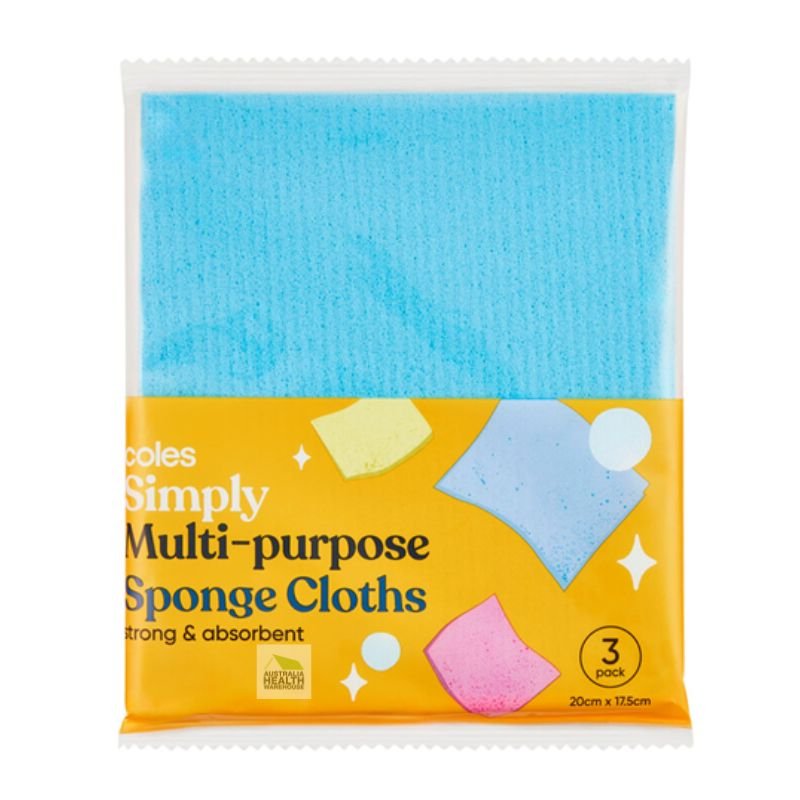 Coles Simply Multi-Purpose Sponge Cloths 3 Pack
