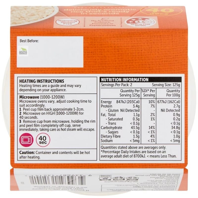 [Expiry Date: 20/01/2027] Woolworths Basmati Rice Microwave Cup 125g x 2 Pack|Oz Mart
