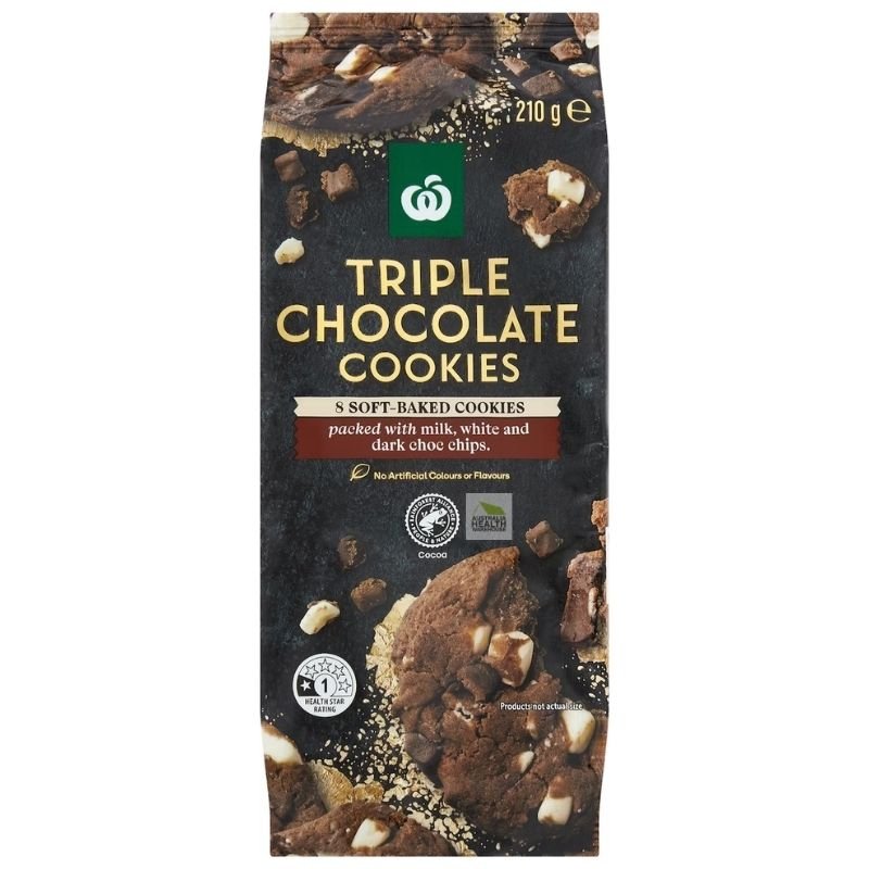 Woolworths 8 Soft Baked Triple Chocolate Cookies 200g